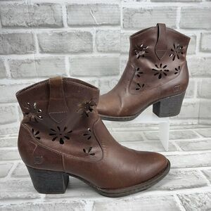 Born Ivy Women's Size 9 Brown Full Grain Leather Laser Cut Western Ankle Boot